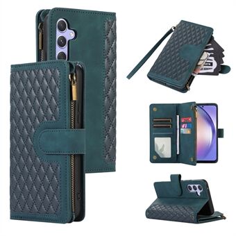 Voor Samsung Galaxy A54 5G Ritsvak 9 Kaartsleuven Lederen Telefoonhoesje Rhombus Opdruk Portemonnee Stand Cover