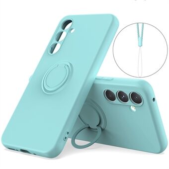 Voor Samsung Galaxy A54 5G Ring Kickstand Telefoonhoesje Vloeibare siliconen hoes met polstouw