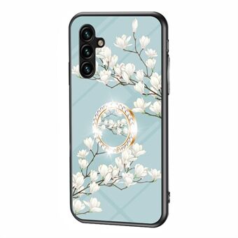 Kickstand telefoonhoesje voor Samsung Galaxy A54 5G bloemenpatroon gehard glas + PC + TPU hoes