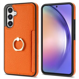 Voor Samsung Galaxy A54 5G Ring Kickstand Telefoonhoesje PU Leder gecoate TPU Cover met Kaarthouder