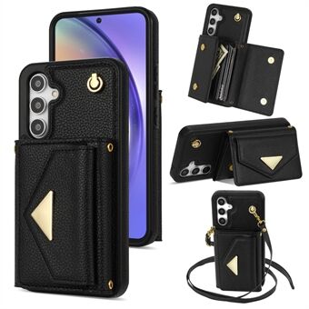 Voor Samsung Galaxy A54 5G Hoesje Kaarthouder Mobiele Telefoon PU Leer+TPU Hoes met Schouderband