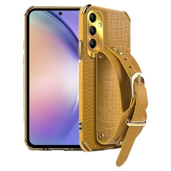 Voor Samsung Galaxy A54 5G Hoesje PU Leer+TPU 6D Elektroplating Telefoonhoesje met Polsband.