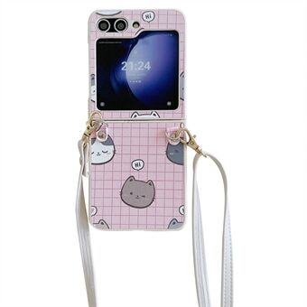 Voor Samsung Galaxy Z Flip5 5G hoesje Cartoon Kat PU+PC telefoonhoes met schouderriem