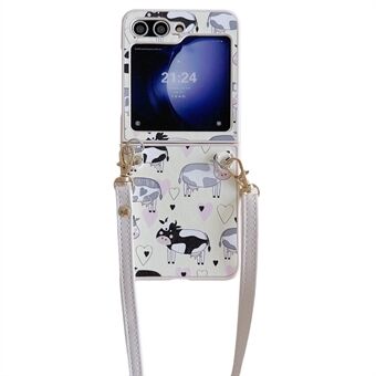 Voor Samsung Galaxy Z Flip5 5G Opklapbare telefoonhoesje met Cartoon Patroon van Leer+PC en Lange Riem.