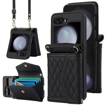 Voor Samsung Galaxy Z Flip5 5G Crossbody Case Kaart Houders PU Leer+PC Telefoonhoesje RFID Blokkering