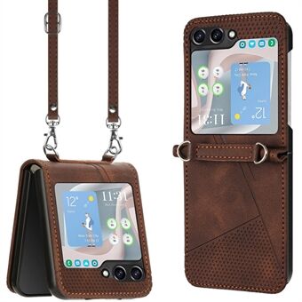 Voor Samsung Galaxy Z Flip5 5G Crossbody Hoes PU Leren Driehoekpatronen Slanke Telefoonhoes