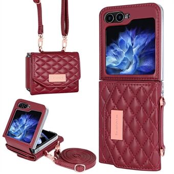 Voor Samsung Galaxy Z Flip5 5G Hoes met Schouderriem PU+PC Portemonnee Telefoonhoesje Ingebouwde Achterkant Schermfolie