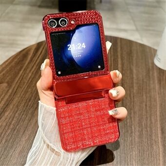 Voor Samsung Galaxy Z Flip5 5G Hoes Plaid Textuur Rhinestone Decor Scharnierbescherming PC Telefoonhoes