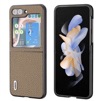 ABEEL Voor Samsung Galaxy Z Flip5 5G Achterkant Telefoonhoesje Koeienhuid Leer Gecoat PC Litchi Textuur Cover