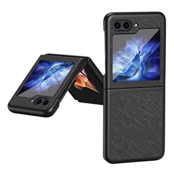 Voor Samsung Galaxy Z Flip5 5G Cross Texture telefoonhoes Rubberen PU lederen harde pc-telefoonhoes