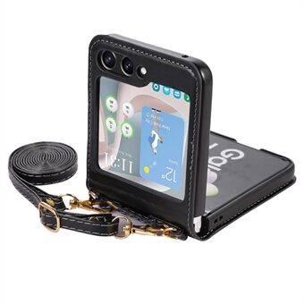 Voor Samsung Galaxy Z Flip5 5G PU lederen pc-telefoonhoes Anti-drop beschermhoes met schouderband