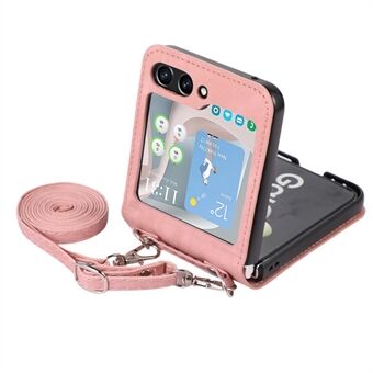 Voor Samsung Galaxy Z Flip5 5G Skin Touch-telefoonhoes Schokbestendig PU-leer PC-telefoonhoes met schouderband