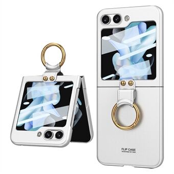 GKK schokbestendig hoesje voor Samsung Galaxy Z Flip5 5G gehard glas achterkant slanke harde pc-telefoonhoes met Ring