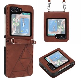 YB Imprinting Series-1 voor Samsung Galaxy Z Flip5 5G lederen telefoonhoes bedrukt telefoonhoesje met schouderband