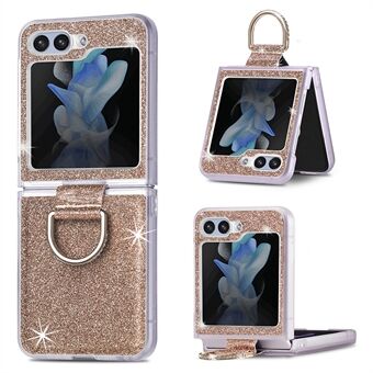 Voor Samsung Galaxy Z Flip5 5G glitter telefoonhoes PU leer gecoat PC-hoes met strass decor Ring