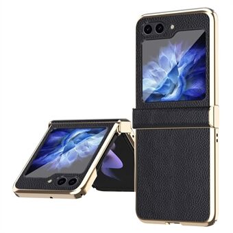 Voor Samsung Galaxy Z Flip5 5G Anti-vingerafdruk Telefoonhoesje Litchi Textuur Metalen Frame PU Leer + PC Cover