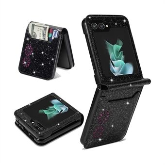 Voor Samsung Galaxy Z Flip5 5G PU-leer + pc-kaartsleufbehuizing Lasersnijwerk Glittery Starry stijl telefoonhoes