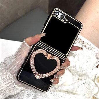 Voor Samsung Galaxy Z Flip5 5G Acryl + TPU Telefoonhoesje Strass Decor Hartvorm Kickstand Cover