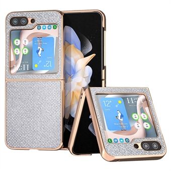 Voor Samsung Galaxy Z Flip5 5G PU-leer + PC Anti-Drop Case Strasstextuur Galvaniserend frame Telefoonhoes