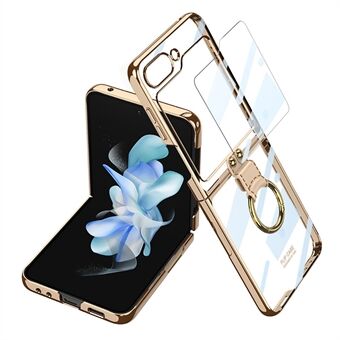 GKK voor Samsung Galaxy Z Flip5 5G Clear Case Hard PC Ring Kickstand Telefoonhoes met schermbeschermer aan de achterkant