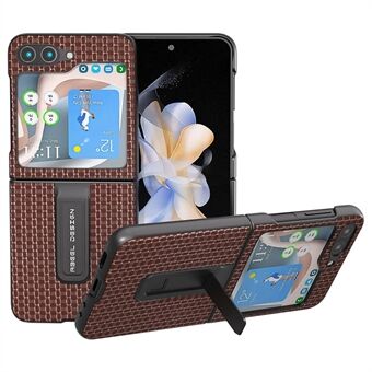 ABEEL Voor Samsung Galaxy Z Flip5 5G Luxe textuur Kickstand Hoesje Echt Rundleer+PC Telefoonhoes