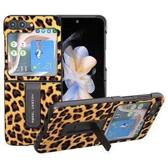 ABEEL Voor Samsung Galaxy Z Flip5 5G PU Leder + PC Kickstand Hoesje met Luipaardpatroon Telefoonhoesje