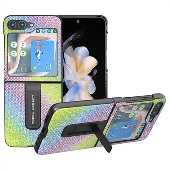 ABEEL voor Samsung Galaxy Z Flip5 5G achterkant met strass steentjes textuur PU leer en PC standaard telefoonhoesje.