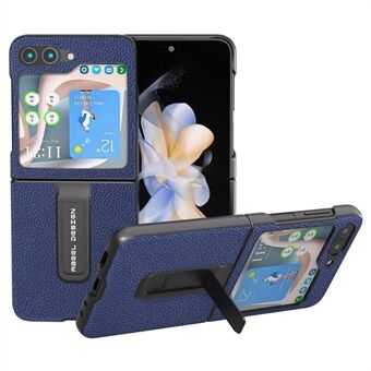 ABEEL Voor Samsung Galaxy Z Flip5 5G Kickstand Telefoonhoesje Echt Runderleer + PC Litchi Textuur Case