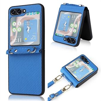 Geweven Textuur Telefoonhoesje voor Samsung Galaxy Z Flip5 5G Anti-Kras PU+PC Telefoonhoesje met Verstelbare Lanyard