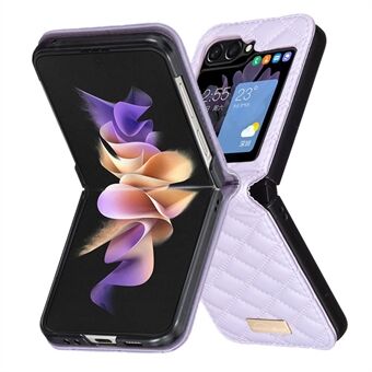 BINFEN COLOR Voor Samsung Galaxy Z Flip6 5G Hoes Ruitvormig PU Lederen Opvouwbare Telefoonhoes