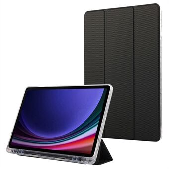 Voor Samsung Galaxy Tab S9 / S9 FE Hoes Tri-Fold Stand Slimme Auto / Wekker Lederen Tablet Bescherming Hoes Carbon Fiber Textuur