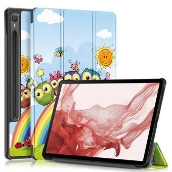 Voor Samsung Galaxy Tab S9 11 inch SM-X710, SM-X716B, SM-X718U Patroon Afdrukken Lederen Tablet Hoesje met Trifold Stand Smart Cover