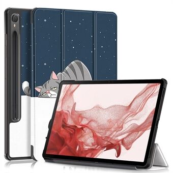 Voor de Samsung Galaxy Tab S9 11-Inch SM-X710, SM-X716B, SM-X718U Patroon Print Lederen Tablethoes met Trifold Stand Smart Cover.