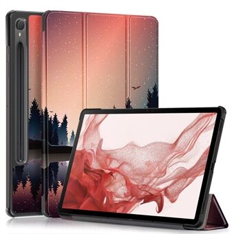 Voor Samsung Galaxy Tab S9 11-Inch SM-X710, SM-X716B, SM-X718U Patroon Print Lederen Tablethoesje met Trifold-standaard Smart Cover