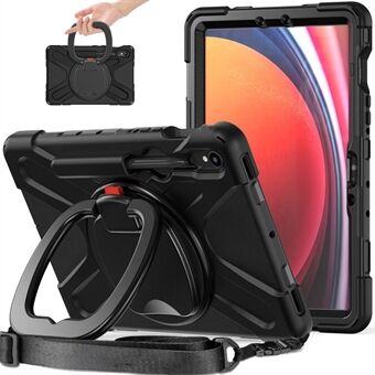 Voor de Samsung Galaxy Tab S9 / S8 / S7 PC+Silicone beschermhoes met draaibare standaard en robuuste tabletcover met schouderband.