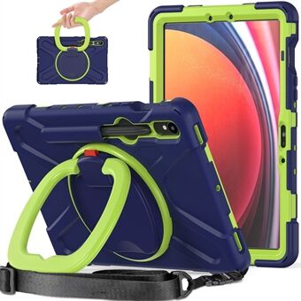 Voor de Samsung Galaxy Tab S9 / S8 / S7 PC+Silicone Beschermhoes met Draaibare Kickstand en Schouderband.