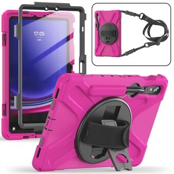 Voor Samsung Galaxy Tab S9 X710 / S8 X700 / S7 T870 PC+Silicone Tablet Hoesje met Kickstand en Handriem / Schouderriem.