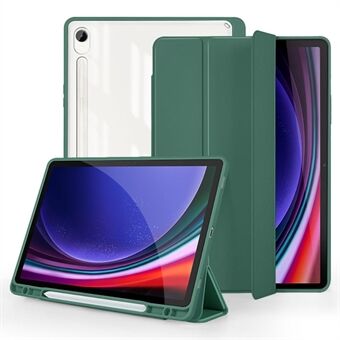 Voor Samsung Galaxy Tab S9 Beschermende Tablet Hoes Drie-voudige Stand PC+TPU+PU Transparante Achterkant Flip Hoes