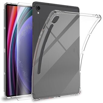 Voor Samsung Galaxy Tab S9 TPU Tablet Hoesje Transparante Tablet Cover met 2.5D Gehard Glas Screenprotector