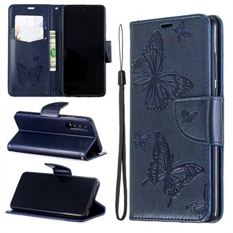 Opdruk Butterfly PU lederen portemonnee flip tas met riem voor Huawei P30