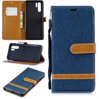 Tweekleurige Jean Cloth PU lederen flip case voor Huawei P30 Pro