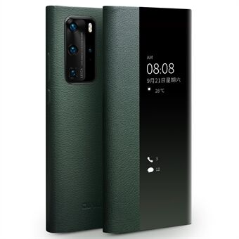 QIALINO Auto Wake / Sleep-functie Echt lederen ultradunne telefoonhoes met kijkvenster voor Huawei P40