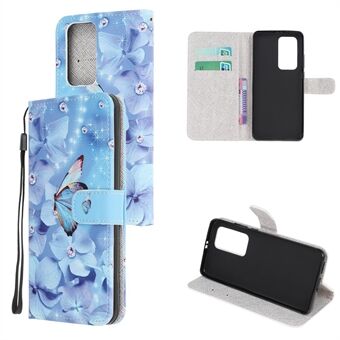 Cross Texture Pattern Printing lederen portemonnee hoes met riem voor Huawei P40