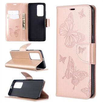 Opdruk Butterfly Leather Stand Case met kaartsleuf voor Huawei P40 Pro