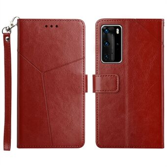 Y-vormige Lijn Embossing Polsband Anti-Drop Beschermende Portemonnee Stand Lederen Telefoon Case voor Huawei P40 Pro