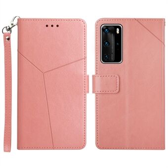 Y-vormige Lijn Embossing Polsband Anti-Drop Beschermende Portemonnee Stand Lederen Telefoon Case voor Huawei P40 Pro
