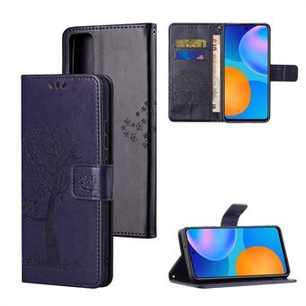 Opdruk Tree Owl PU lederen portemonnee-hoesje voor Huawei P Smart 2021/Y7a