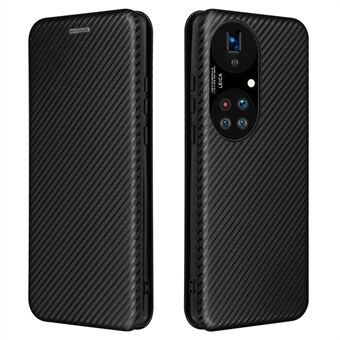 Voor Huawei P50 Pro Automatisch geabsorbeerde lederen hoes Koolstofvezeltextuur, met afneembare Ring