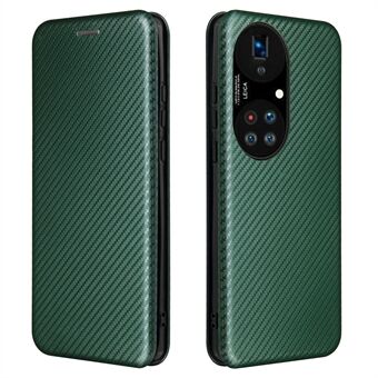 Voor Huawei P50 Pro Automatisch geabsorbeerde lederen hoes Koolstofvezeltextuur, met afneembare Ring