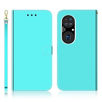 Spiegelachtig oppervlak lederen tas met volledige bescherming + polsband met portemonnee- Stand voor Huawei P50 Pro